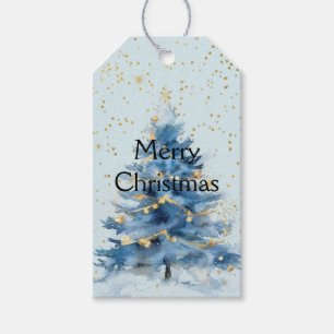Sky Light Blue Gold Confetti Weihnachtsbaum Geschenkanhänger