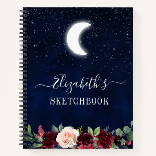 Sky Moon Stars Floral Sketchbook Notizbuch
