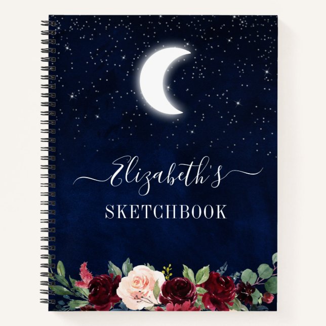 Sky Moon Stars Floral Sketchbook Notizbuch (Vorderseite)