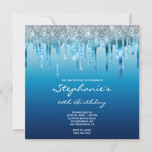 Sky Ocean Blue Ombre Glitzer Foil Tropfen Geburtst Einladung