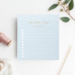 Sky | Personalisierte Confetti-Punkte Notizblock<br><div class="desc">Chic personalisiert Notizblock verfügt oben über "to do list" mit Ihrem Namen,  in dunkelantiken Goldbuchstaben auf einem ätherisch pastellfarbenen himmlischen Hintergrund gepunktet mit weißen Konfetti-Punkten,  die von oben regnen. Behalt alle wichtigen Elemente mit diesem Notizblock mit 10 Checkboxen.</div>