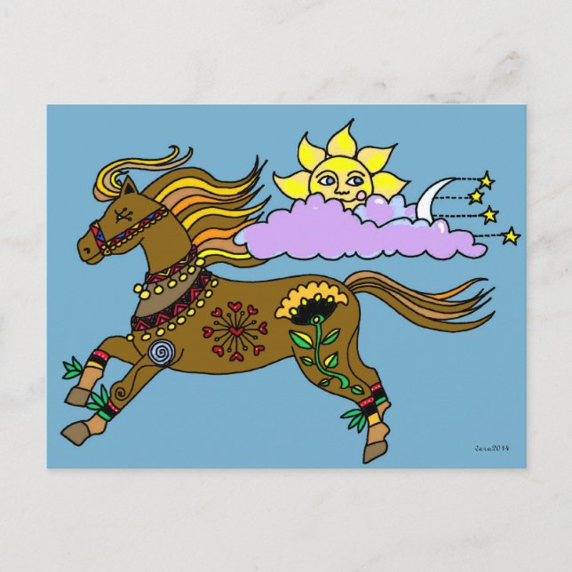 Sky Pony Ukrainian Folk Art Postkarte (Vorderseite)
