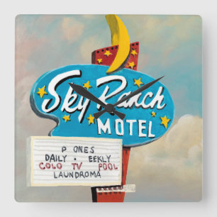 Sky Ranch Motel Sign Quadratische Wanduhr