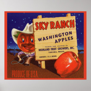 Sky Ranch Washington Apples Kratetikett der 40er J Poster