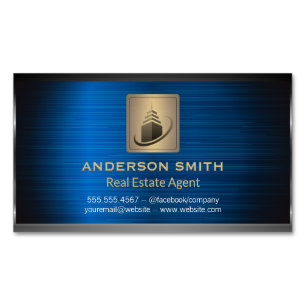 Sky Scraper Gebäude   Blue Metallic Background Magnetische Visitenkarte