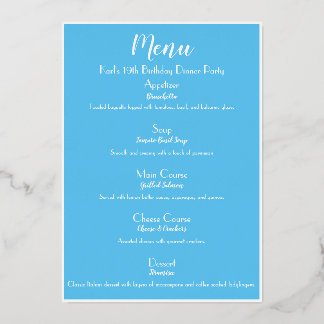 SkyBlue Luxe Gold Cocktailparty-Menü Folien Feiertagskarte