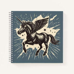 Skyborn Grace - Winged Unicorn on a Misty Blue Ni Notizbuch