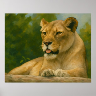Skybound Grace - Lioness on Ledge Poster