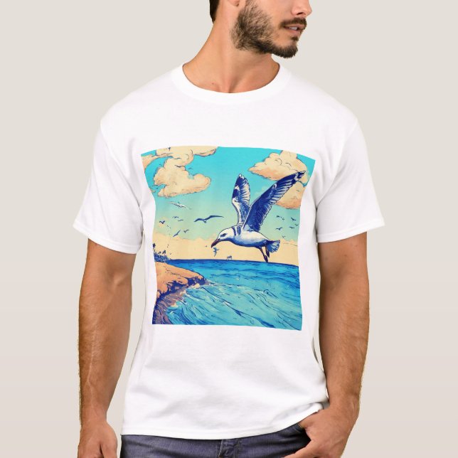 Skybound Seagull: Eine Reise durch Elegance" T-Shirt (Vorderseite)