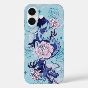 Skybound Serpent - Blue Dragon Floral iPhone 16 Hülle