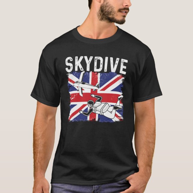 Skydive Großbritannien Flagge Fallschirm Springen  T-Shirt (Vorderseite)