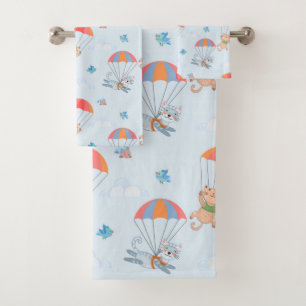 Skydiver Cat Nahtloses Muster Badhandtuch Set
