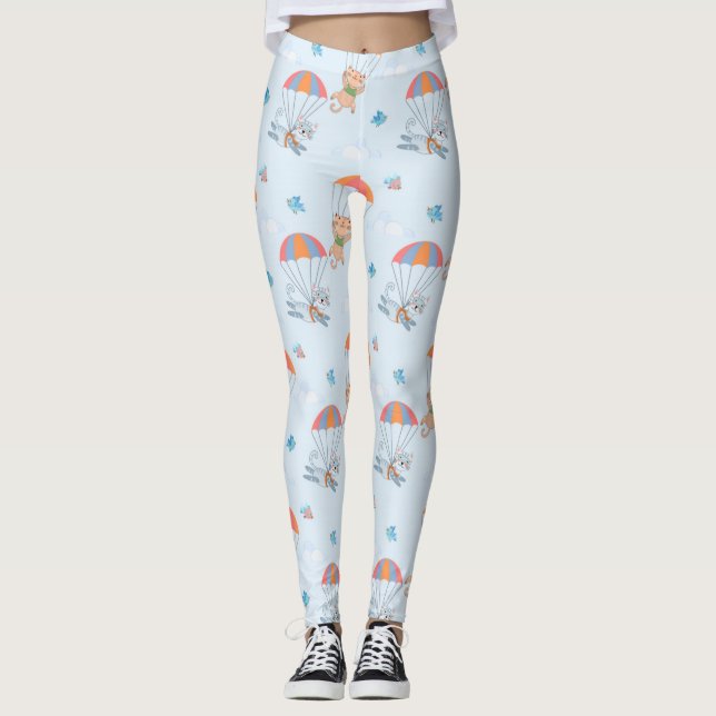 Skydiver Cat Nahtloses Muster Leggings (Vorderseite)