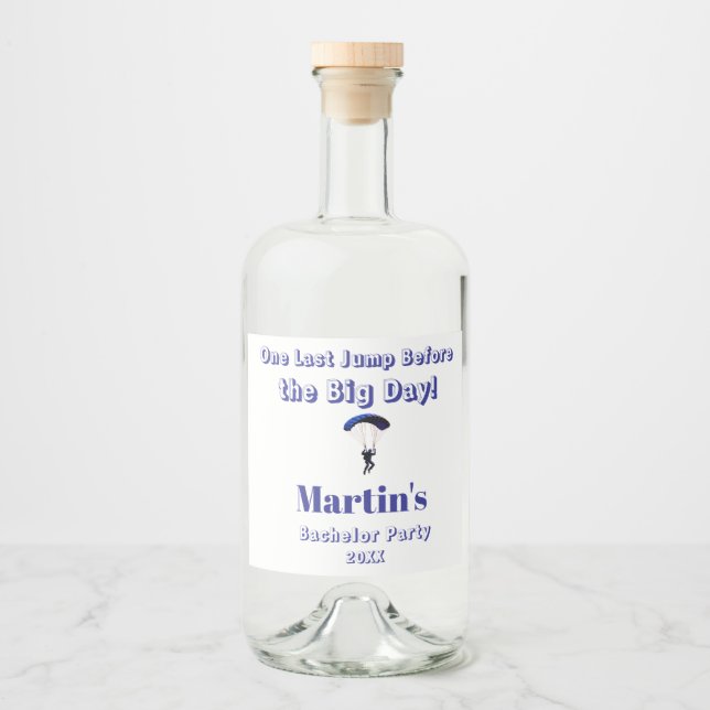 Skydiving Bachelor Party Funny Adventure Theme Alkoholflaschenetikett (Vorderseite)