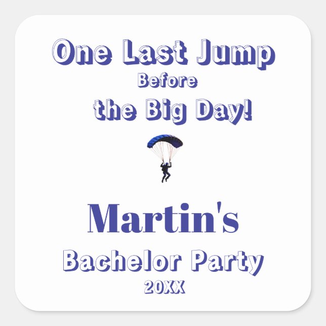 Skydiving Bachelor Party Funny Adventure Theme Quadratischer Aufkleber (Vorderseite)