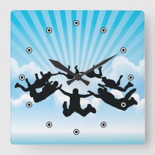 Skydiving Design Wall Clock Quadratische Wanduhr