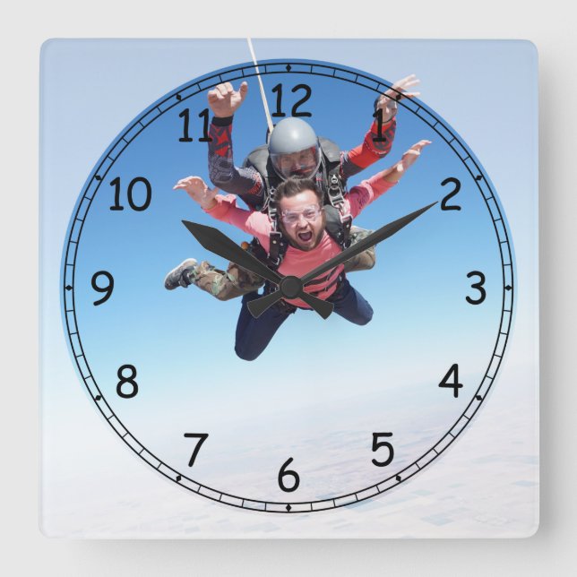 Skydiving Fun Quadratische Wanduhr (Vorderseite)