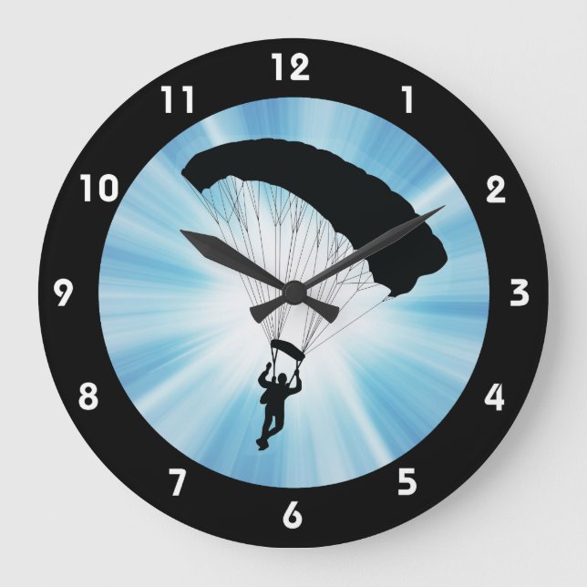 Skydiving Parachuting Design Wall Clock Große Wanduhr (Vorderseite)