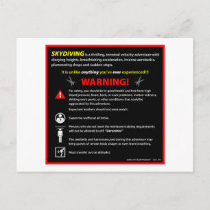 SKYDIVING Themenpark Warnzeichen Postkarte