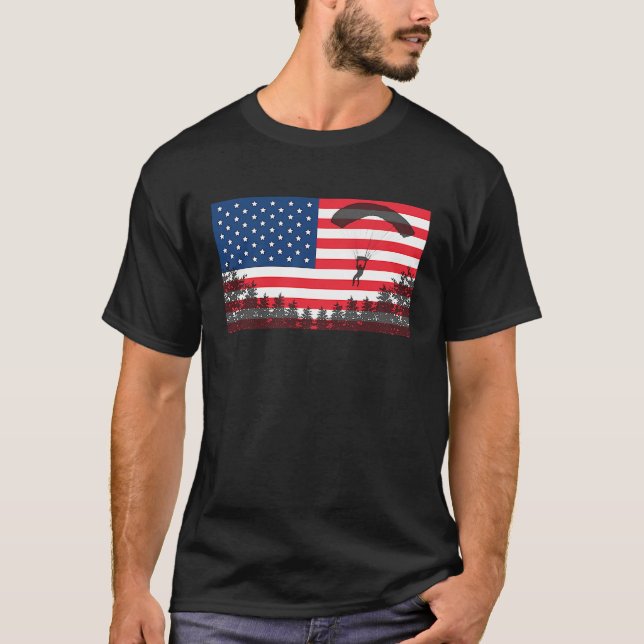 Skydiving USA Flag Skydiver Parachute BASE Jump P T-Shirt (Vorderseite)