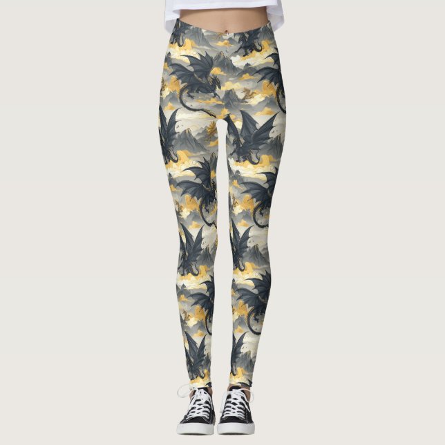 Skydwellers - Black & Gold Dragons Leggings (Vorderseite)