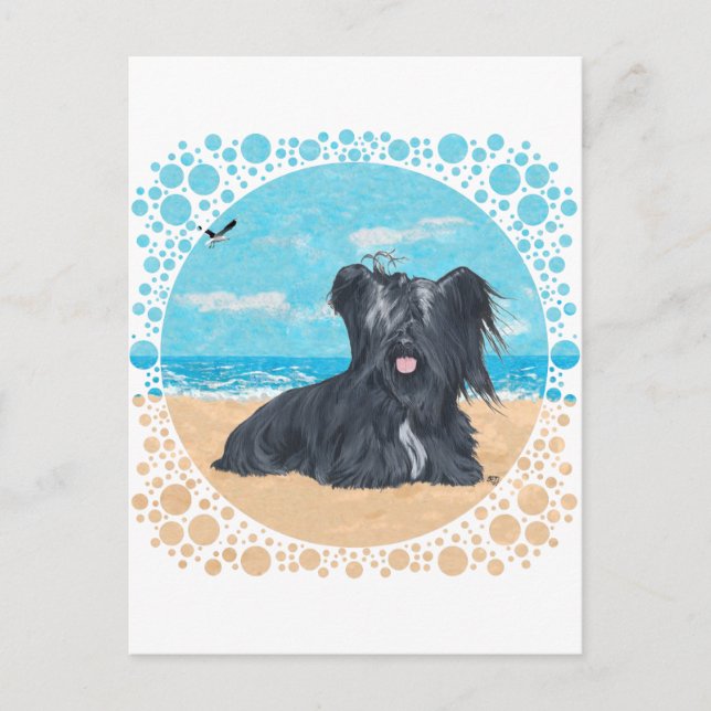 Skye Terrier am Strand Postkarte (Vorderseite)