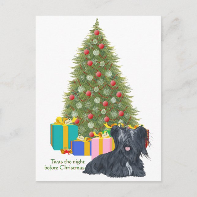 Skye Terrier Christmas Feiertagspostkarte (Vorderseite)