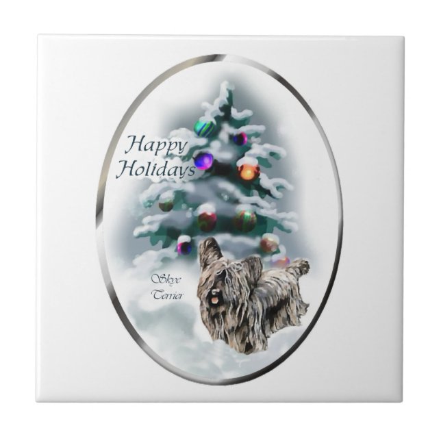 Skye Terrier Christmas Fliese (Vorderseite)