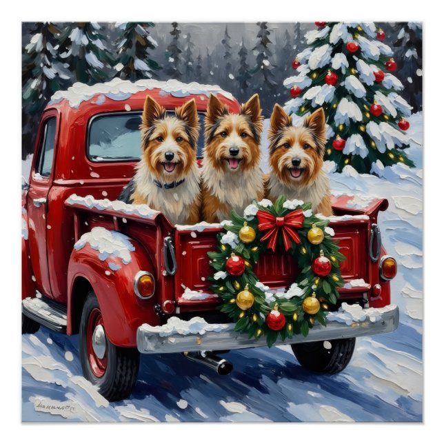 Skye Terrier Christmas Red Truck Holiday Poster (Vorderseite)