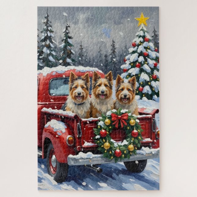 Skye Terrier Christmas Red Truck Holiday Puzzle (Vertikal)