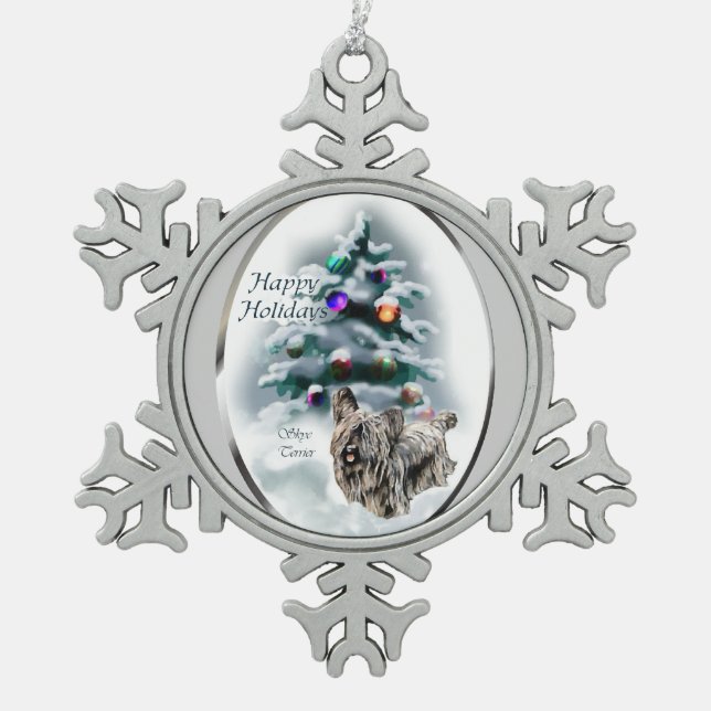 Skye Terrier Christmas Schneeflocken Zinn-Ornament (Vorderseite)