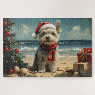 Skye Terrier Dog Christmas Vintag Beach Puzzle