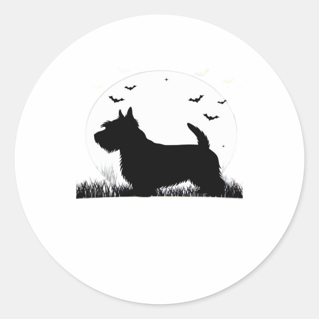 Skye Terrier Dog � Halloween Moon Silhouette Class Runder Aufkleber (Vorderseite)