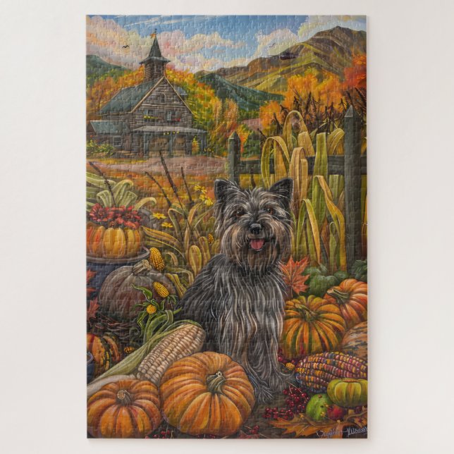 Skye Terrier Dog Herbsternte Erntedank Puzzle (Vertikal)