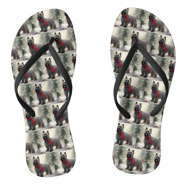 Skye Terrier Dog in Snow Weihnachten Flip Flops (Fußbett)
