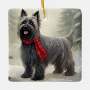Skye Terrier Dog in Snow Weihnachten Keramikornament