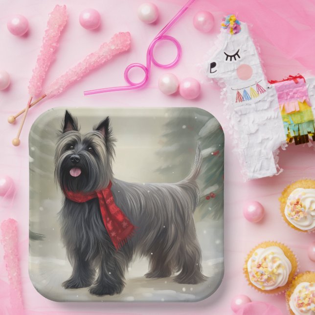 Skye Terrier Dog in Snow Weihnachten Pappteller (Party)