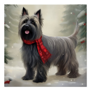 Skye Terrier Dog in Snow Weihnachten Poster