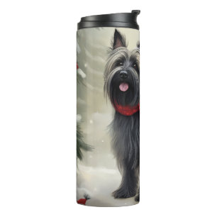 Skye Terrier Dog in Snow Weihnachten Thermosbecher