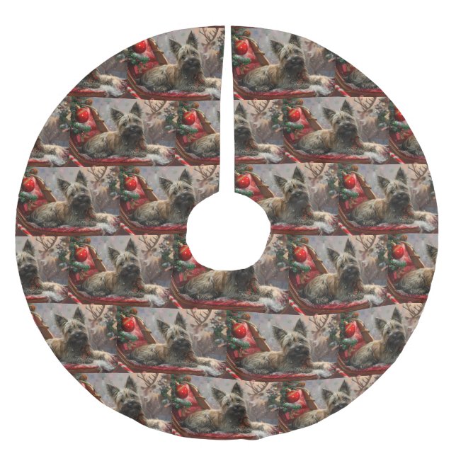 Skye Terrier Dog Weihnachtsfest Polyester Weihnachtsbaumdecke (Vorderseite)