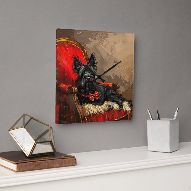 Skye Terrier Dog Weihnachtsfest Quadratische Wanduhr (Büro)