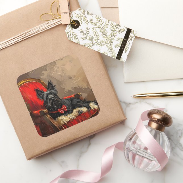 Skye Terrier Dog Weihnachtsfest Quadratischer Aufkleber (Schenken)