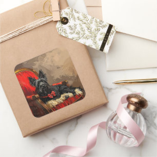 Skye Terrier Dog Weihnachtsfest Quadratischer Aufkleber