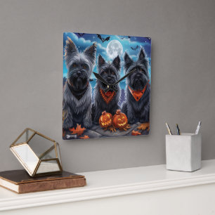 Skye Terrier Halloween Gruselig Quadratische Wanduhr