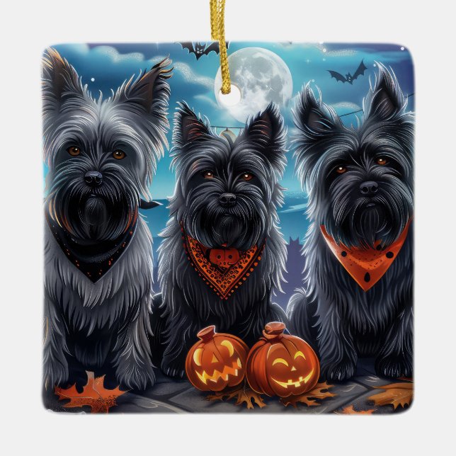 Skye Terrier Halloween Spooky Keramikornament (Vorderseite)