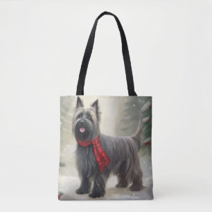 Skye Terrier Hund im Schnee Weihnachten 