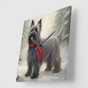 Skye Terrier Hund im Schnee Weihnachten Quadratische Wanduhr