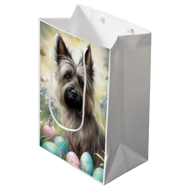 Skye Terrier Hund mit Ostereiern Urlaub Mittlere Geschenktüte (Vorderseite Schrägansicht)