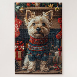 Skye Terrier Hund mit Weihnachtsgeschenken Kamin Puzzle