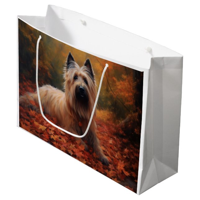 Skye Terrier im Herbst Leaves Fall Inspiriert Große Geschenktüte (Vorderseite Schrägansicht)